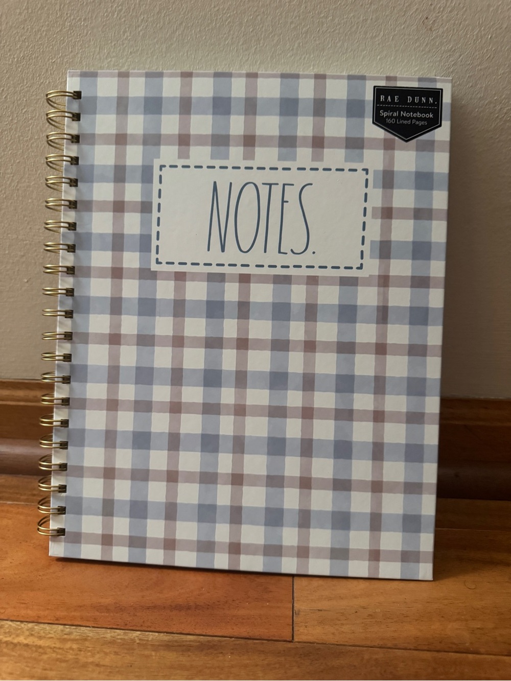 Rae Dunn Notebook Blue Striped Checkered 10x8”
